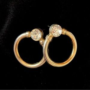Vintage 1980’s‎ Gold Tone & Rhinestone Hoop Earrings